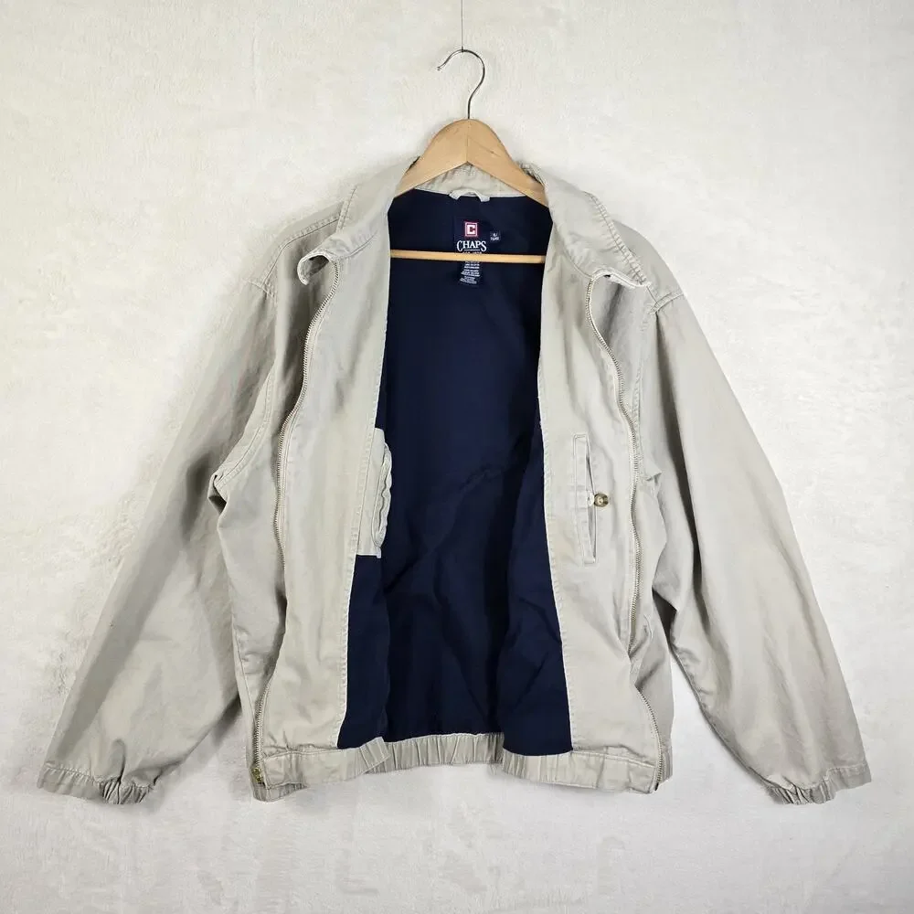 Vintage Chaps Ralph Lauren Beige Khaki Bomber Jacket Size XL 90s Phone Pocket